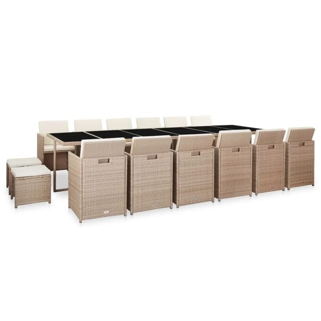 vidaXL 17-Tlg Garten-Essgruppe mit Auflagen Poly Rattan Beige 46429