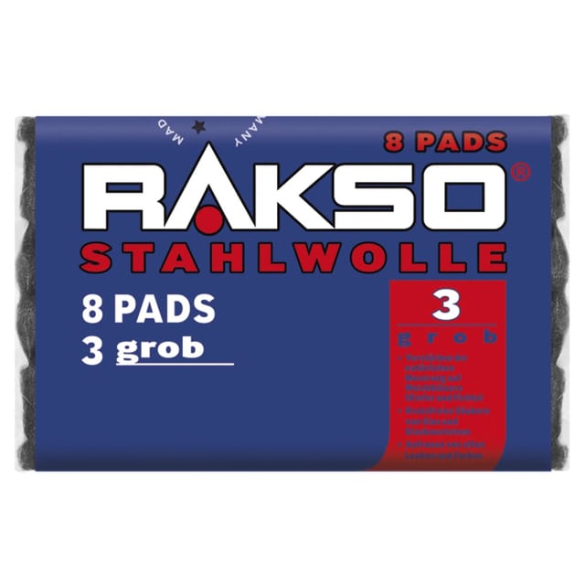 RAKSO Stahlwolle Pads Sorte 3 Grob 1 x 8 Stück