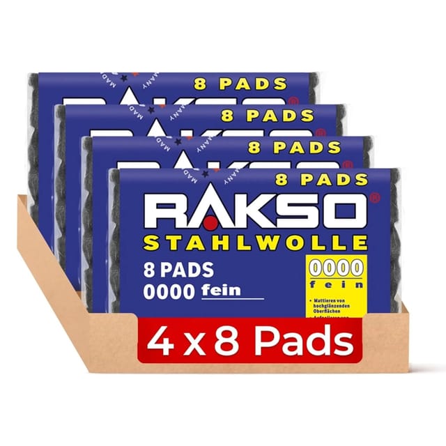 RAKSO Stahlwolle Pads Sorte 0000 Extra-Fein 4 x 8 Stück