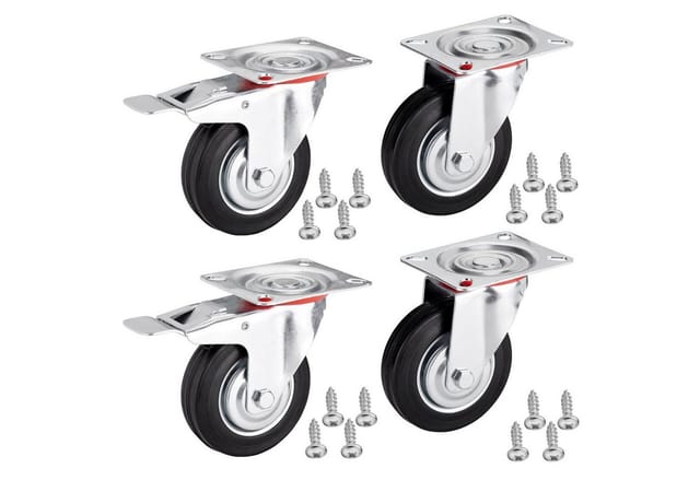 SOTECH 4er SET Transportrollen RED Ø100 mm 2x Lenkrollen und 2x Lenkrollen mit Bremse Bis 360 Kg