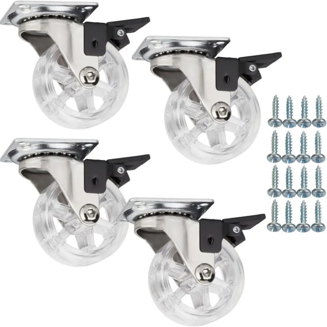 SOTECH 4 x Möbelrolle RAPID Ø50 mm Transparent mit Bremse inkl. Schraubenset