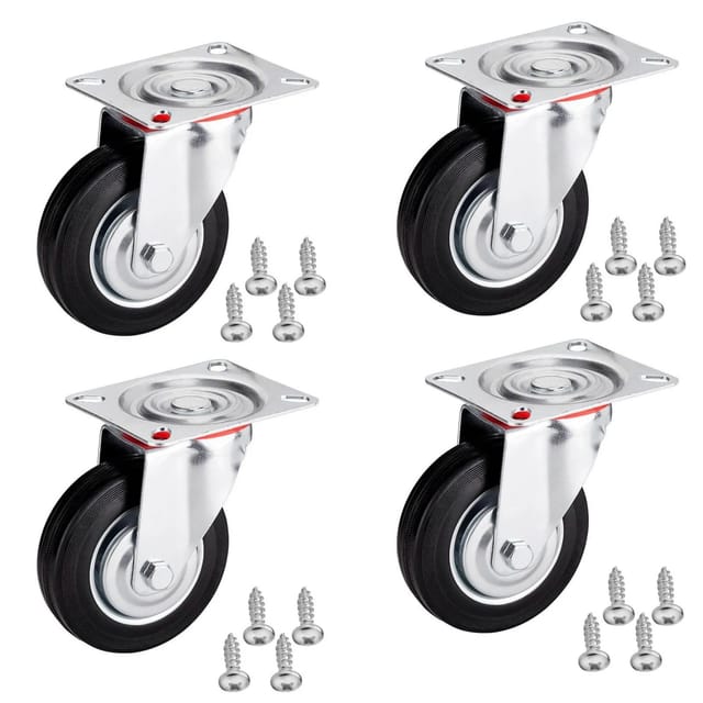 SOTECH 4er SET Transportrollen RED Ø100 mm 4x Lenkrollen Ohne Bremse Traglast Bis Max. 360 Kg