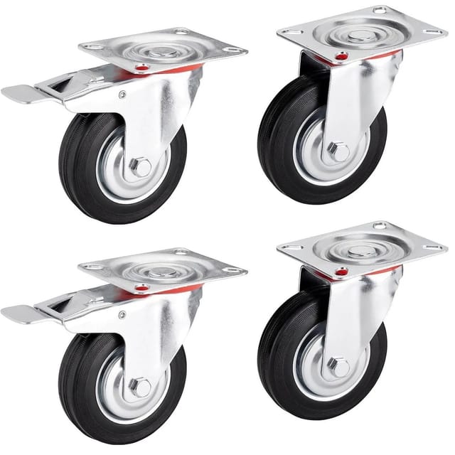 SOTECH 4er SET Transportrollen RED Ø160 mm 2x Lenkrollen und 2x Lenkrollen mit Bremse Traglast Bis 440 Kg