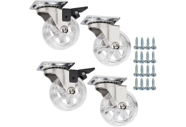 SOTECH Möbelrolle RAPID Ø50 mm Transparent 2x mit Bremse 2x Ohne Bremse inkl. Schraubenset