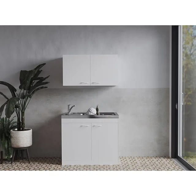 Respekta Miniküche Levin 100 cm, mit Glaskeramikkochfeld + Oberschrank