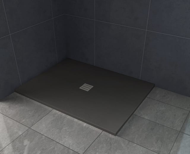 Glasdeals Duschwanne Duschtasse Acryl 32 mm SMC Steinlook 120 x 80 cm Schwarz 3864