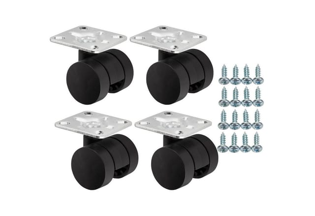 SOTECH 4 Stück Möbelrolle AACHEN Ø35 mm Schwarz Anschraubplatte 47x47 mm Ohne Bremse inkl. Schraubenset