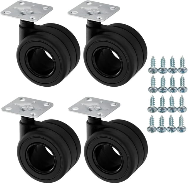 SOTECH 4er Set Doppel Möbelrolle KÖLN Ø65 mm Schwarz inkl. Befestigungsschrauben