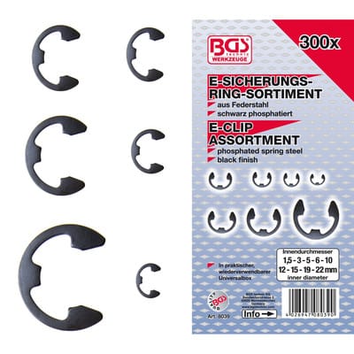 Westfalia E-Sicherungsring-Sortiment 1,5-22 mm 300-Teilig aus Metall Schwarz