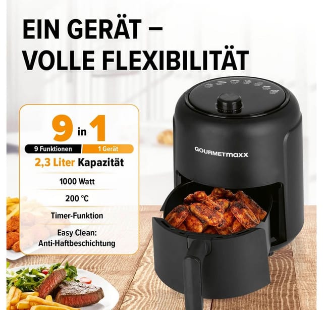 Westfalia HeiSSLuft-Fritteuse 2,3, 1.000 W Schwarz Kunststoff