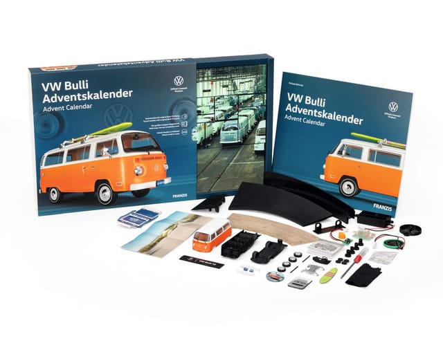 Westfalia VW Bulli Adventskalender mit 24 TÜRchen In Blau aus Karton