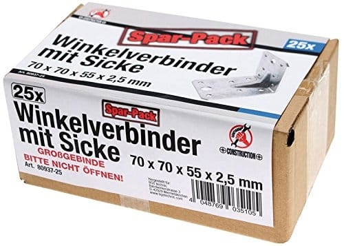 Westfalia Winkelverbinder mit Sicke Verzinkt 70 X 70 X 55 mm 25 StÜCk