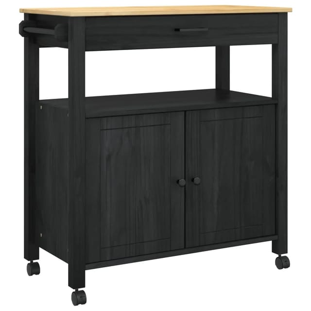 vidaXL Küchentrolley MONZA Schwarz 84 x 40 x 88,5 cm Massivholz Kiefer 42027040