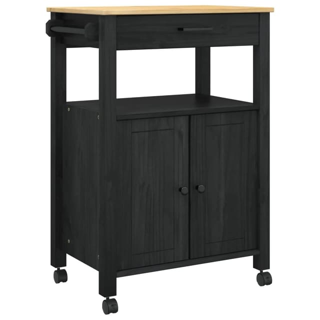 vidaXL Küchentrolley MONZA Schwarz 60 x 40 x 88,5 cm Massivholz Kiefer 42027037