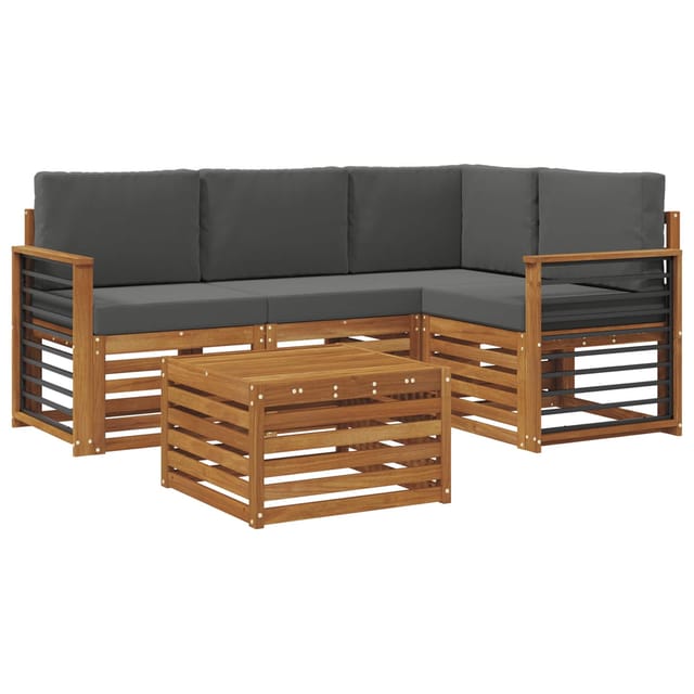 vidaXL Möbelsets mit Kissen 5-Tlg Natur und Anthrazit Holzwerkstoff 3374782