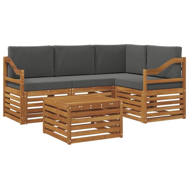 vidaXL Möbelsets mit Kissen 5-Tlg Natur und Anthrazit Holzwerkstoff 3374787