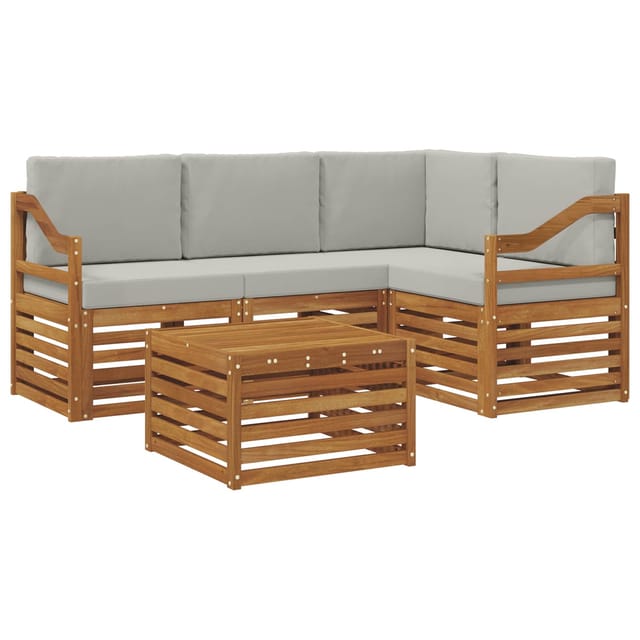 vidaXL Möbelsets mit Kissen 5-Tlg Natur und Hellgrau Holzwerkstoff 3374786