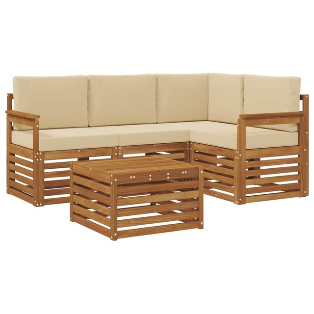 vidaXL Möbelsets mit Kissen 5-Tlg Natur und Beige Holzwerkstoff 3374758