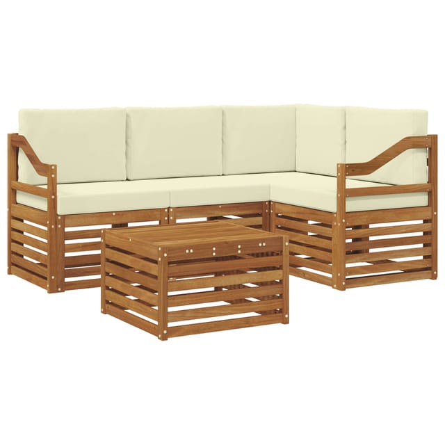 vidaXL Möbelsets mit Kissen 5-Tlg Natur und Creme Holzwerkstoff 3374785