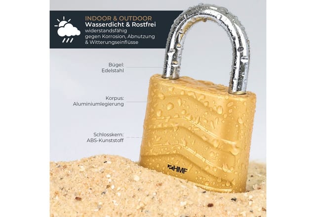 HMF 3508-23 Zahlenschloss Mit 4-Stelligem Code Aus Aluminiumlegierung 56x26x87 mm Sicherheits Schloss Gold