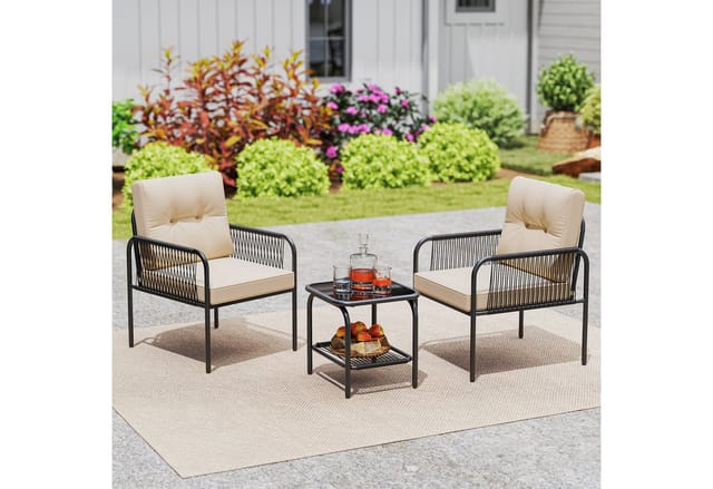Costway Gartenmöbel Set 3-TLG. Balkonmöbel mit 2 Stühle & Tisch & Kissen