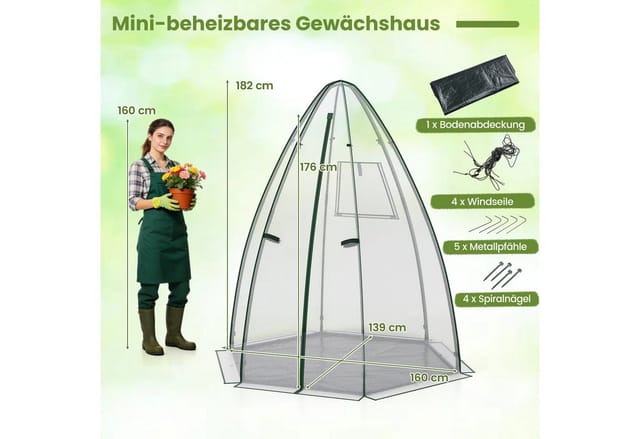 Costway Gewächshaus mit Reißverschlusstür Netzfenster Tomatengewächshaus