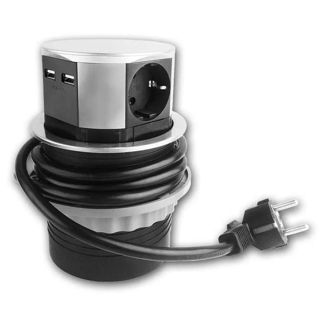 world-trading-net Tisch-Einbausteckdose Versenkbar Edelstahl 2xUSB