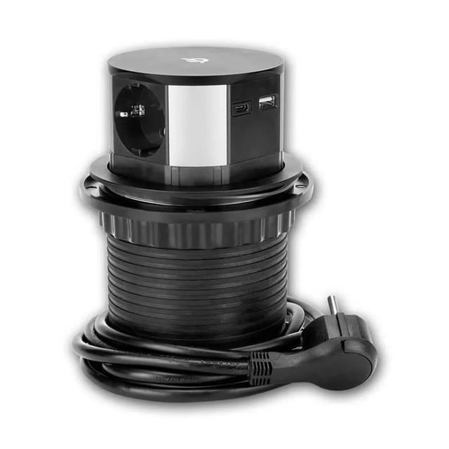 world-trading-net Tisch-Einbau-Steckdose Ø10cm Versenkbar USB-A & C