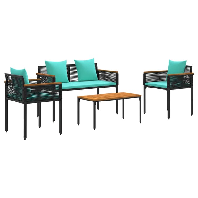 vidaXL Gartenmöbel Set mit Kissen Schwarz und Türkis PE-Rattan 42025230