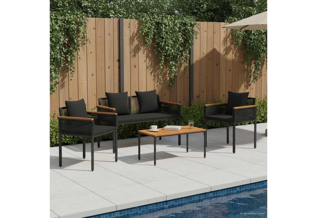 vidaXL Gartenmöbel Set mit Kissen 4-Tlg Schwarz PE-Rattan 42025225