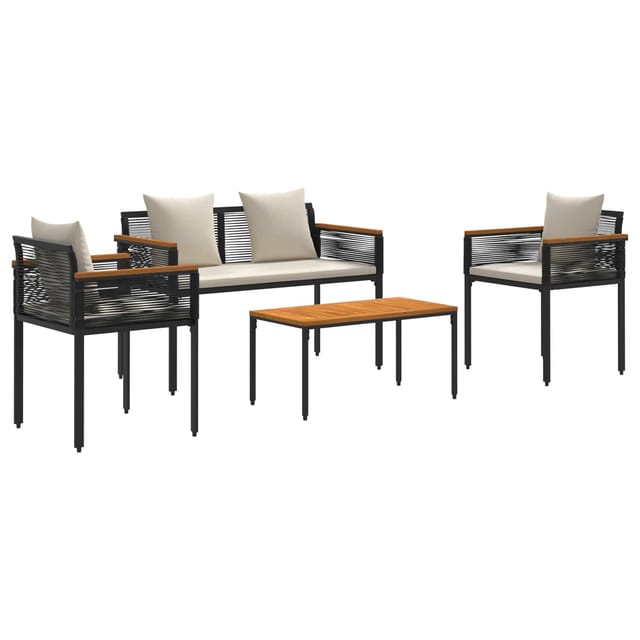 vidaXL Gartenmöbel Set mit Kissen Schwarz und Cremeweiß PE-Rattan 42025226