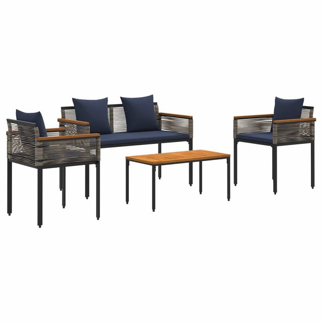 vidaXL Gartenmöbel Set mit Kissen Grau und Marineblau PE-Rattan 42025229