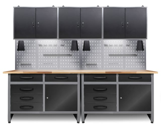 Ondis24 Werkstatt Set Werner 240 cm 3 Schränke LED