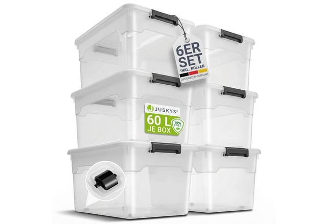 Juskys Aufbewahrungsbox mit Deckel 60L 6er Set