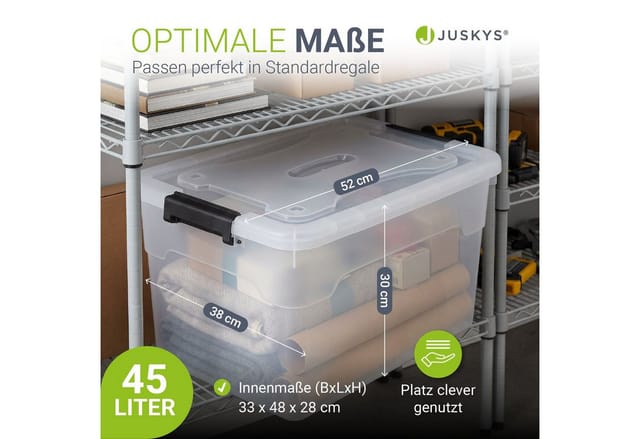 Juskys Aufbewahrungsbox mit Deckel 45L 6er Set