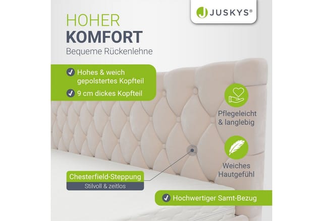 Juskys Polsterbett Nizza 180 x 200 cm mit Bettkasten & LED Beleuchtung in Beige