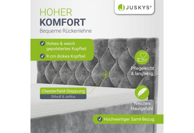 Juskys Polsterbett Nizza 120 x 200 cm mit Bettkasten & LED Beleuchtung in Dunkelgrau