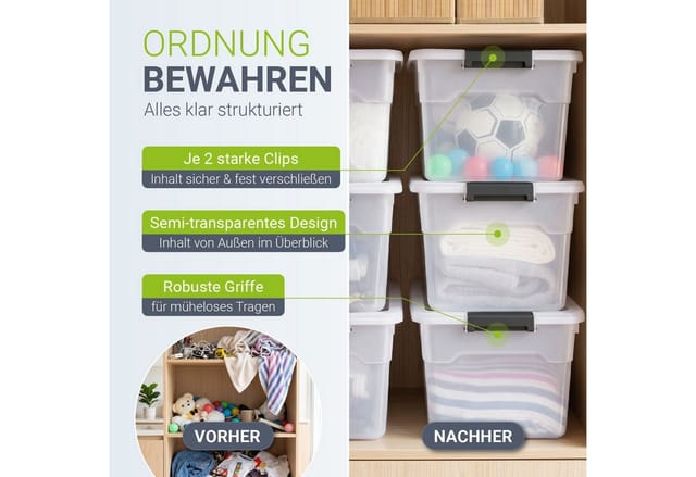 Juskys Aufbewahrungsbox mit Deckel 30L 4er Set