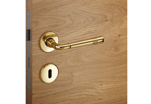 SOTECH Türdrücker FREJA Messing Poliert Rosettengarnitur Buntbart BB mit Befestigungsmaterial