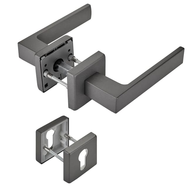 SOTECH Türdrückergarnitur CUBE Anthrazit Rosette Profilzylinder mit Befestigungsmaterial