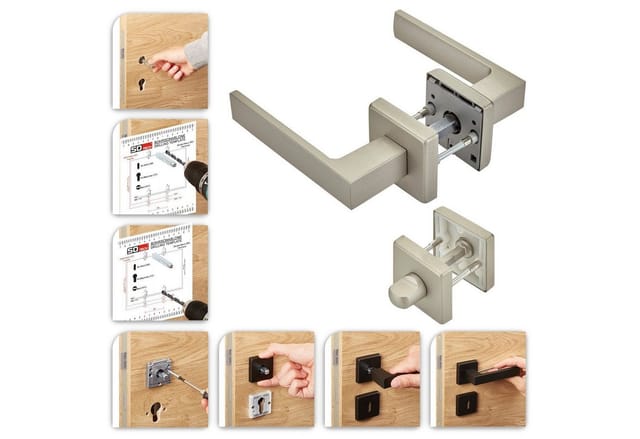 SOTECH Türdrückergarnitur CUBE Edelstahloptik Matt Rosette WC mit Befestigungsmaterial