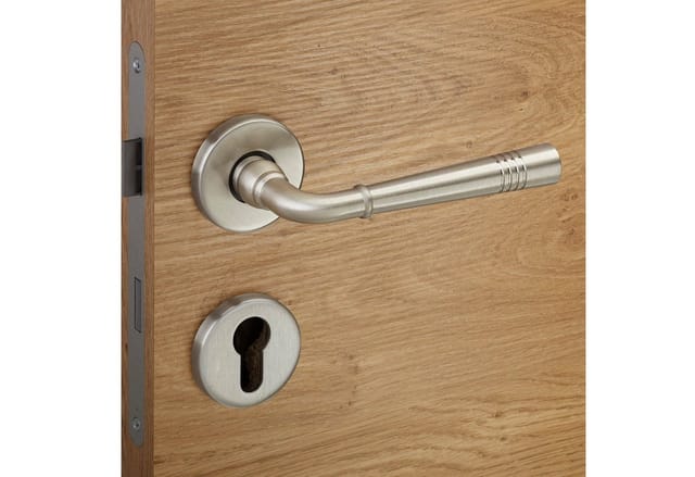 SOTECH Türdrücker FREJA Edelstahloptik Rosettengarnitur Profilzylinder PZ mit Befestigungsmaterial