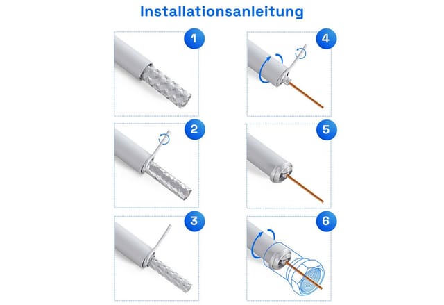 hb-digital Koaxialkabel 15m Weiß HQ 135dB 4-Fach Stahl Kupfer + 4 F-Stecker