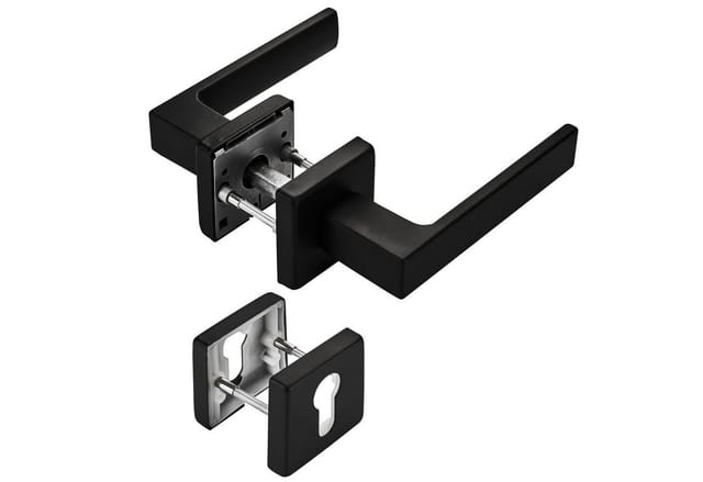 SOTECH Türdrückergarnitur CUBE Schwarz Rosette Profilzylinder mit Befestigungsmaterial