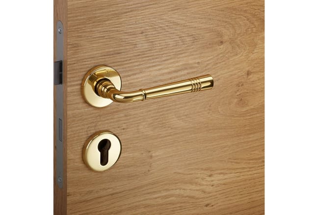 SOTECH Türdrücker FREJA Messing Poliert Rosettengarnitur Profilzylinder PZ mit Befestigungsmaterial