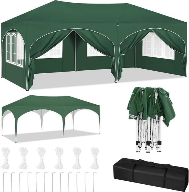 WOLTU Pavillon 3x6 m Wasserabweisend UV-Schutz 50+ Höhenverstellbar Grün