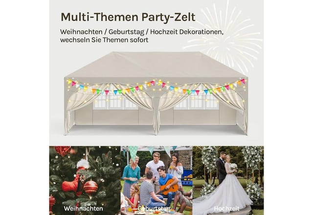WOLTU Pavillon 3x6 m Wasserabweisend UV-Schutz 50+ Höhenverstellbar Beige