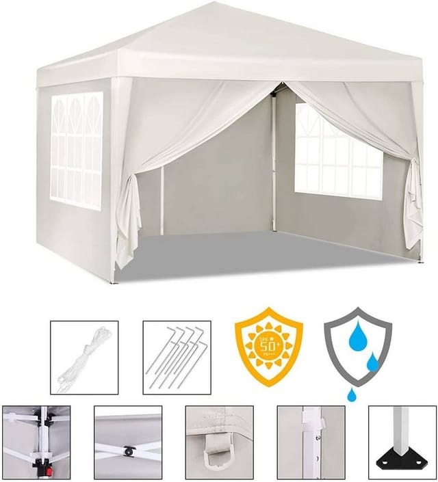 WOLTU Pavillon Pop-Up Wasserdichter Sonnenschutz Pagodenzelt 3x3 m Beige