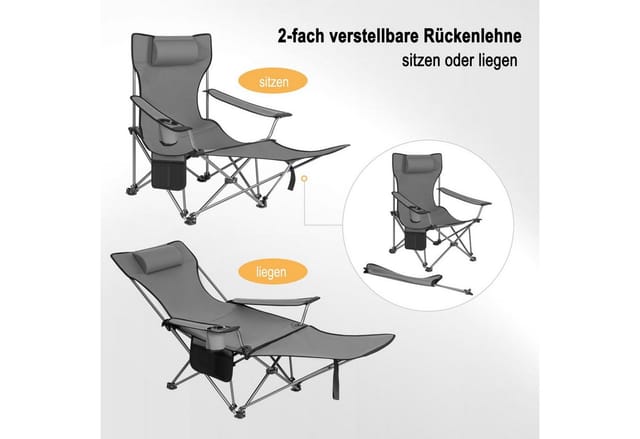WOLTU Campingstuhl mit Lehne Fußstütze Getränkehalter Oxford-Gewebe Grau