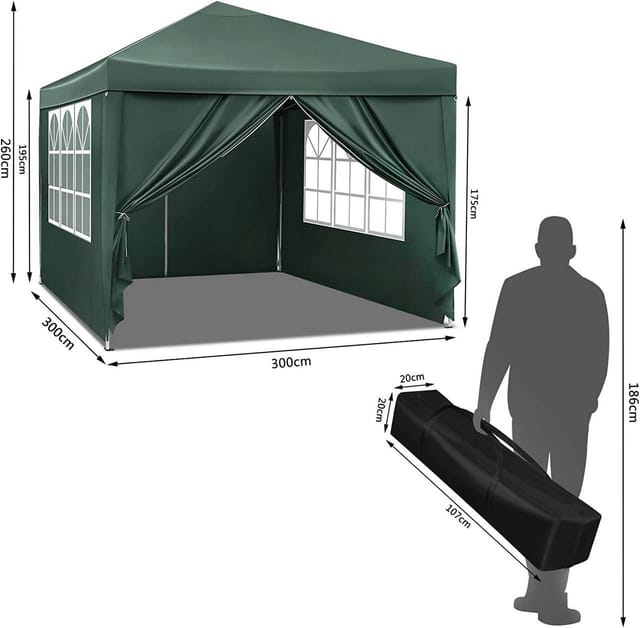 WOLTU Pavillon Pop-Up Wasserdichter Sonnenschutz Pagodenzelt 3x3 m Grün